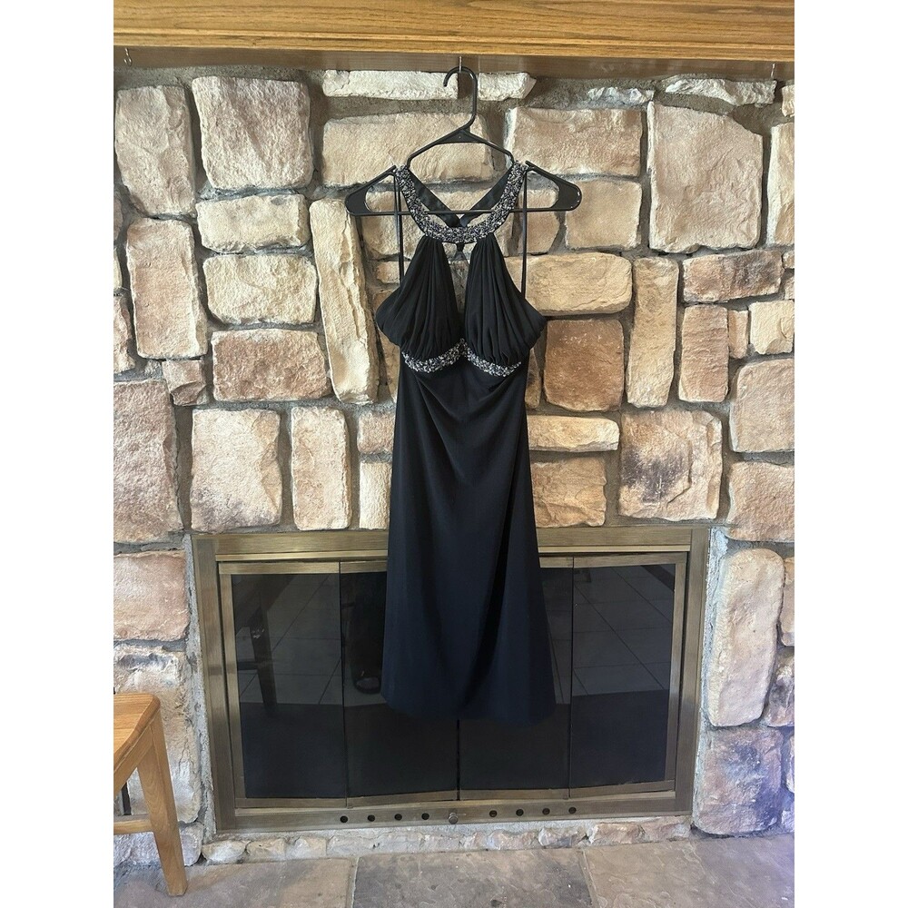 Georgiou Career Concepts Y2K VTG Beaded Sequin Dress Midi Black Sheer Back Sz 6